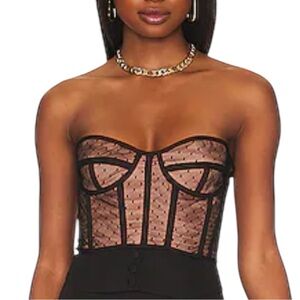 NWT Bardot Mesh Bustier Top Women's Small Black Spot Strapless Crop Top Zip Back